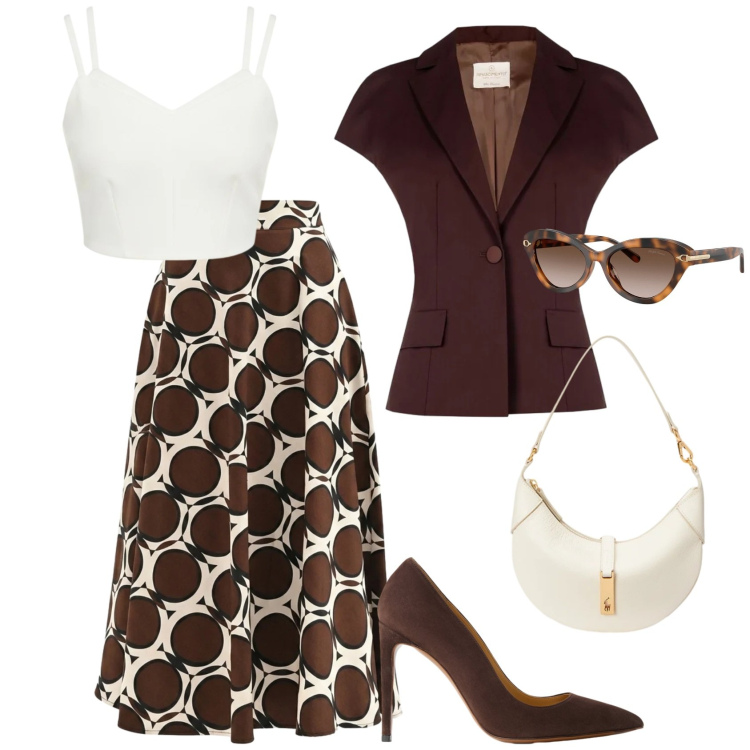 Outfit donna - Total look #2419339. Stile Glamour per Serata fuori. Abbinamento con top, blazer, gonne lunghe, borse a spalla, décolleté, occhiali da sole.