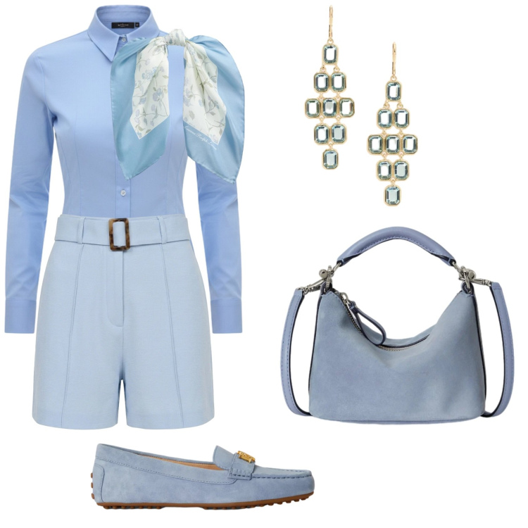 Outfit donna - Total look #2419351. Stile Mannish per Serata fuori. Abbinamento con camicie, shorts, mocassini, borse a spalla, orecchini, foulard.
