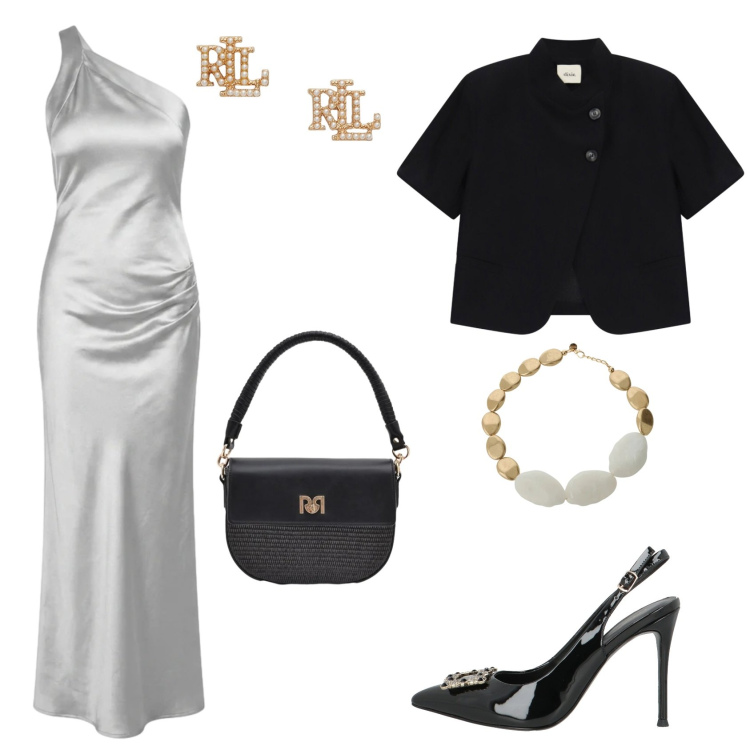 Outfit donna - Il Perla di sera. Stile Glamour per Serata fuori. Abbinamento con décolleté, borse a spalla, orecchini, collane, blazer, vestiti lunghi.