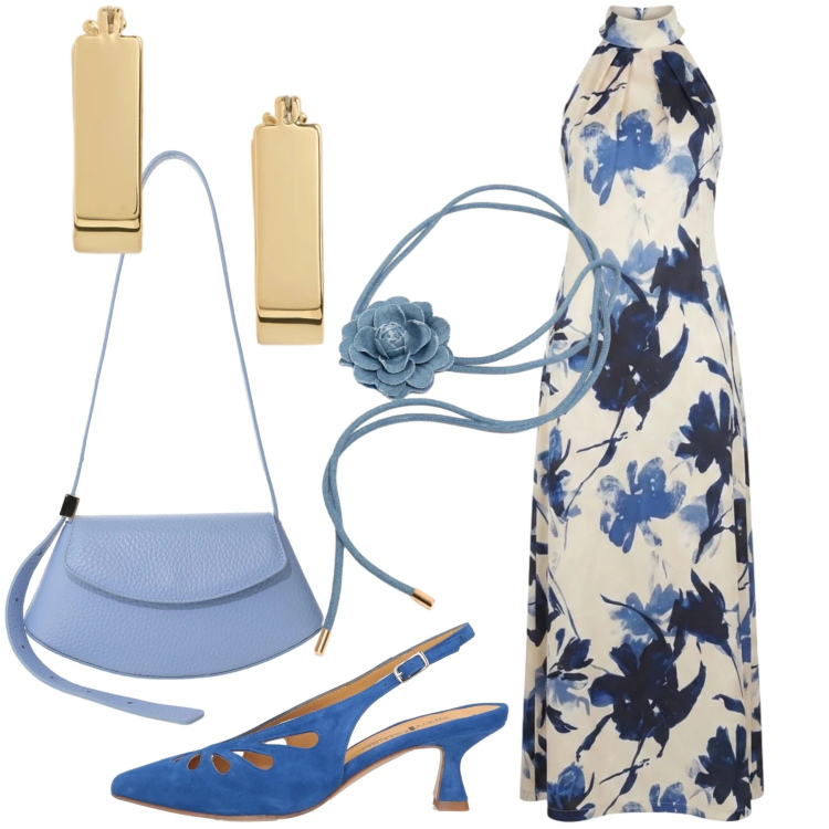 Outfit donna - Eleganza curvy per le sere di giugno. Stile Romantica per Serata fuori. Abbinamento con décolleté, borse a spalla, orecchini, vestiti lunghi, cinture.