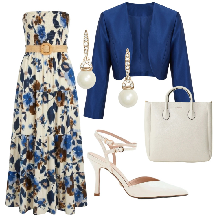Outfit donna - Total look #2419397. Stile Glamour per Cerimonia. Abbinamento con borse a tracolla, décolleté, bolero, orecchini, vestiti lunghi.