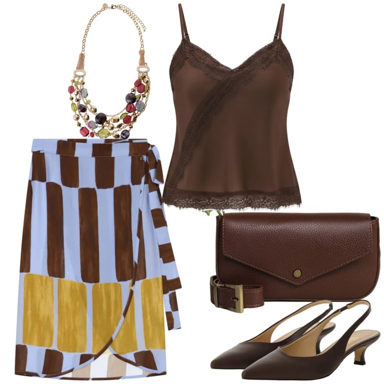 Outfit donna - Total look #2419402. Stile Glamour per Serata fuori. Abbinamento con canottiere, gonne longuette, décolleté, borse a tracolla, collane.