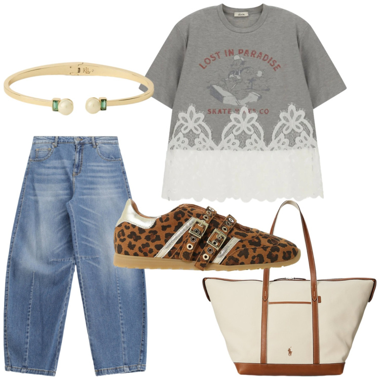 Outfit donna - Total look #2419406. Stile Casual chic per Tutti i giorni. Abbinamento con jeans, sneakers, t-shirt, borse tote, braccialetti.