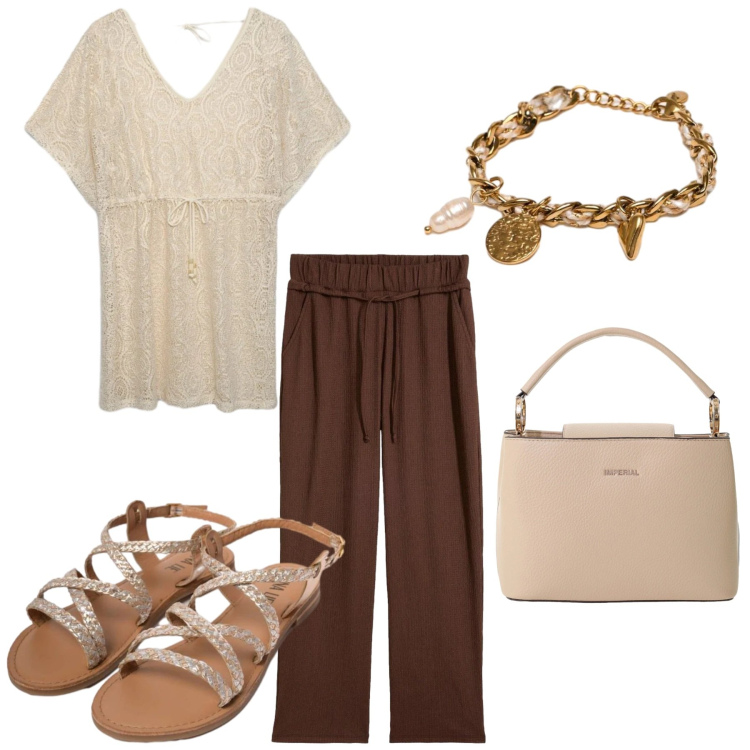 Outfit donna - Total look #2419409. Stile Basic per Tutti i giorni. Abbinamento con pantaloni, caftani, borse a secchiello, braccialetti, sandali in pelle.