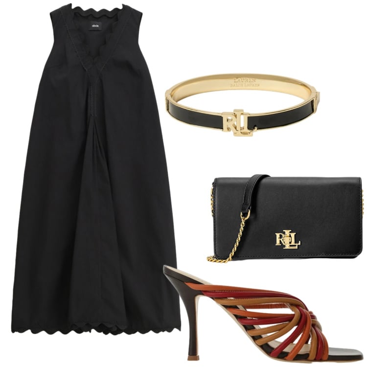 Outfit donna - Total look #2419413. Stile Chic per Serata fuori. Abbinamento con borse a mano, braccialetti, vestiti midi/longuette, sandali.