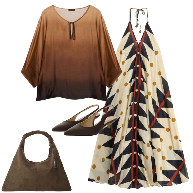 Outfit donna - Total look #2419438. Stile Boho per Serata fuori. Abbinamento con bluse, décolleté, cappotti, vestiti lunghi.