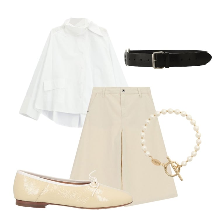 Outfit donna - Giugno. Stile Minimal per Cerimonia. Abbinamento con ballerine, bermuda, braccialetti, cinture, camicie.