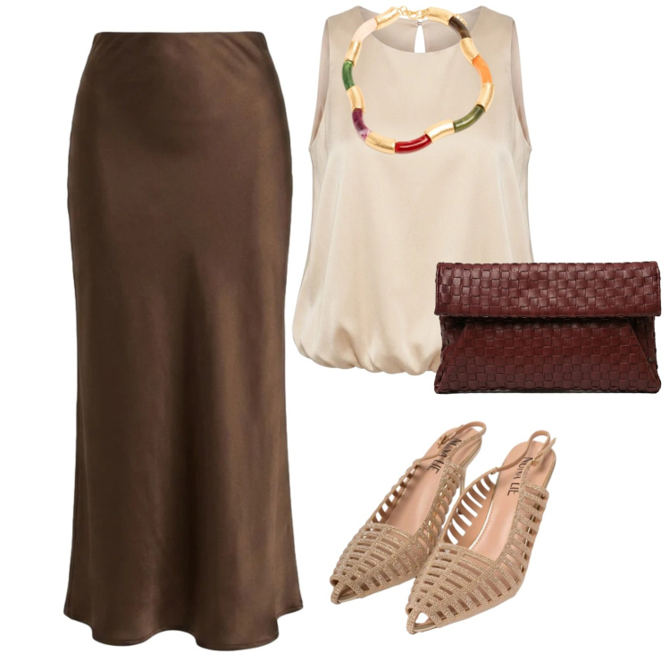 Outfit donna - L\'eleganza curvy. per Serata fuori. Abbinamento con scarpe col tacco, clutch, gonne longuette, top, collane.