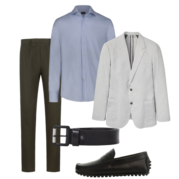 Outfit uomo - Giugno sobrio. Stile Casual per Tutti i giorni. Abbinamento con giacche, pantaloni, camicie, scarpe stringate, cinture.