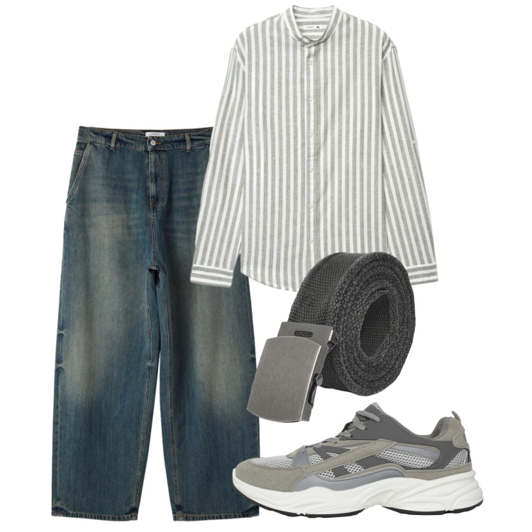 Outfit uomo - Pomeriggio in giro. Stile Casual per Tutti i giorni. Abbinamento con sneakers, cinture, camicie, jeans.