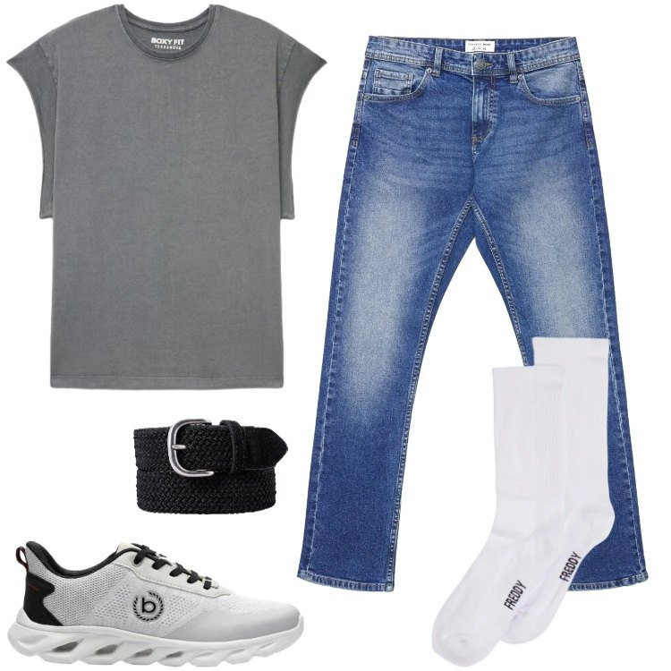 Outfit uomo - Total look #2419486. Stile Biker Rock per Tutti i giorni. Abbinamento con sneakers, jeans, canottiere, calzini, cinture.