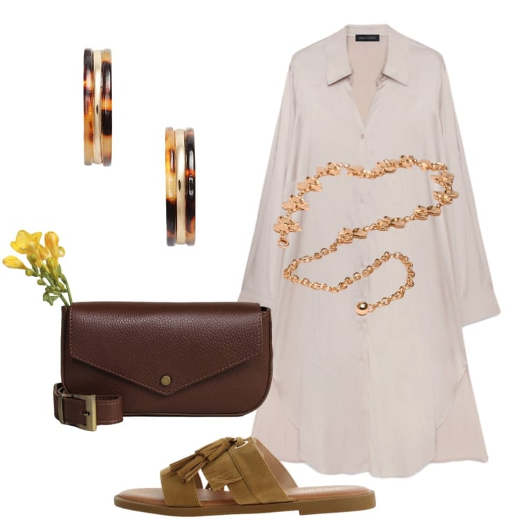 Outfit donna - La cintura a catenella illumina l’outfit. Stile Chic per Tutti i giorni. Abbinamento con sandali, vestiti chemisier, orecchini, borse a tracolla, cinture.