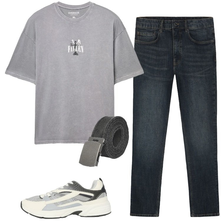 Outfit uomo - Total look #2419490. Stile Trendy per Tutti i giorni. Abbinamento con cinture, sneakers, t-shirt, jeans.