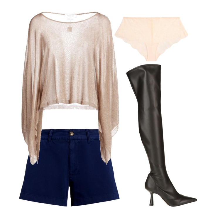 Outfit donna - Sexy curvy. Stile Sexy per Serata fuori. Abbinamento con stivali sopra il ginocchio, pullovers, shorts, culotte.