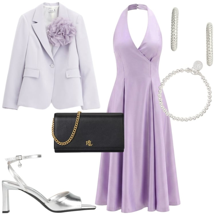 Outfit donna - Cerimonia. Stile Chic per Cerimonia. Abbinamento con sandali col tacco, blazer, vestiti midi/longuette, braccialetti, borse a tracolla, orecchini.