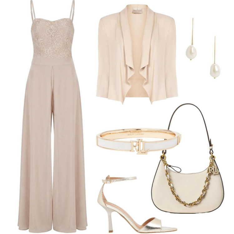 Outfit donna - Eleganza da protagonista. Stile Chic per Cerimonia. Abbinamento con sandali in pelle, tute, blazer, borse a spalla, orecchini, braccialetti.