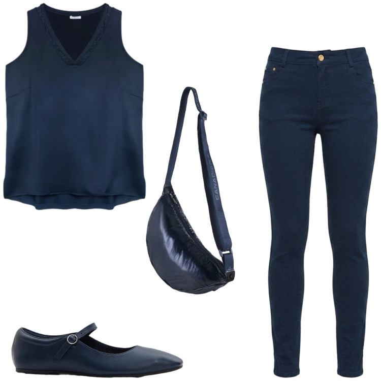 Outfit donna - Total look #2419539. Stile Basic per Tutti i giorni. Abbinamento con ballerine, top, pantaloni, borse a tracolla.