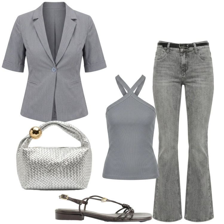 Outfit donna - Total look #2419540. Stile Casual chic per Tutti i giorni. Abbinamento con sandali, blazer, jeans, borse a mano, canottiere.