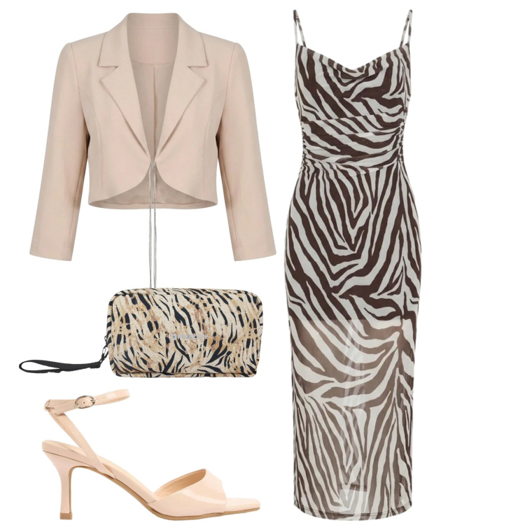 Outfit donna - Total look #2419543. Stile Chic per Serata fuori. Abbinamento con sandali col tacco, vestiti lunghi, valigie, blazer.