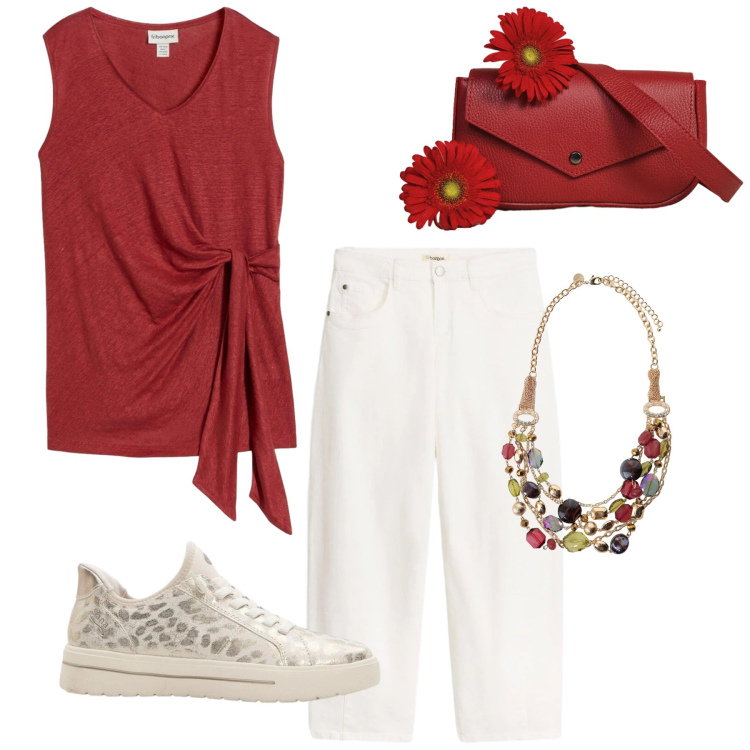 Outfit donna - Total look #2419586. Stile Basic per Tutti i giorni. Abbinamento con canottiere, pantaloni, sneakers, collane, borse a tracolla.