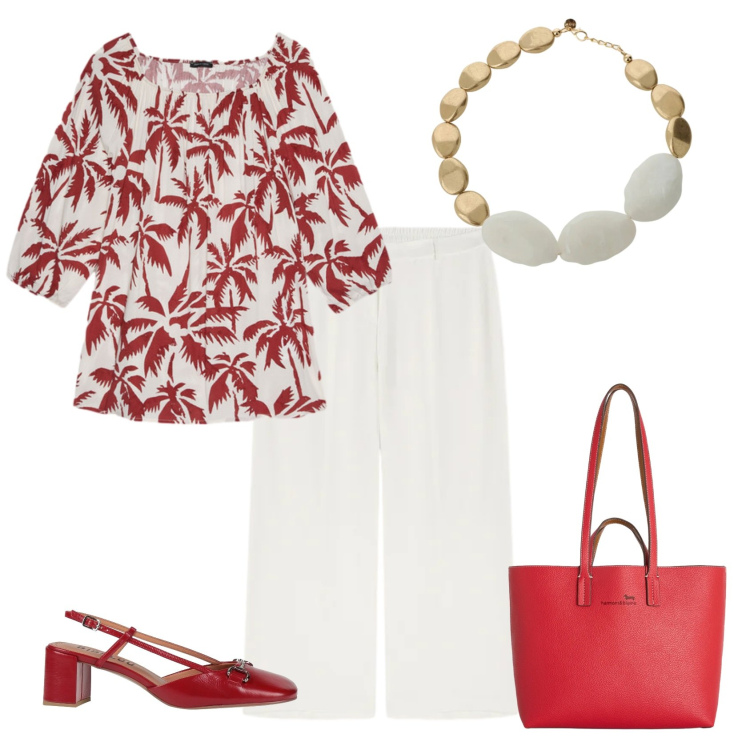 Outfit donna - Total look #2419590. Stile Etnico per Tutti i giorni. Abbinamento con décolleté, shopping bag, pantaloni, bluse, collane.