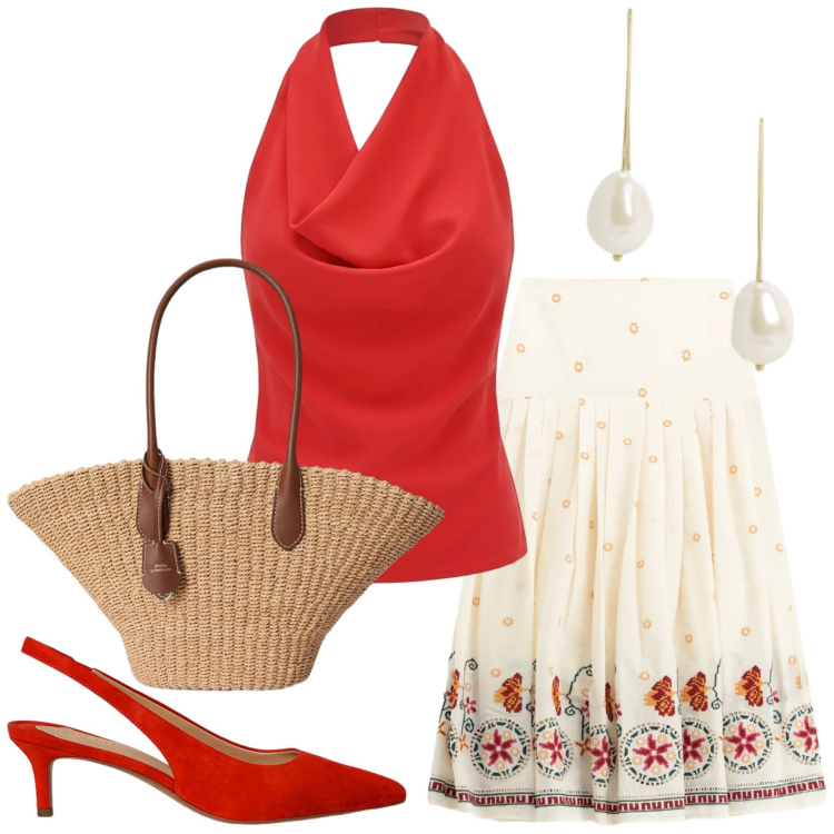 Outfit donna - Total look #2419592. Stile Glamour per Mare. Abbinamento con canottiere, décolleté, borse tote, orecchini, gonne lunghe.