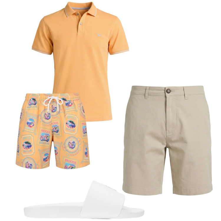 Outfit uomo - Total look #2419600. Stile Casual per Mare. Abbinamento con polo, bermuda, costumi, sandali.