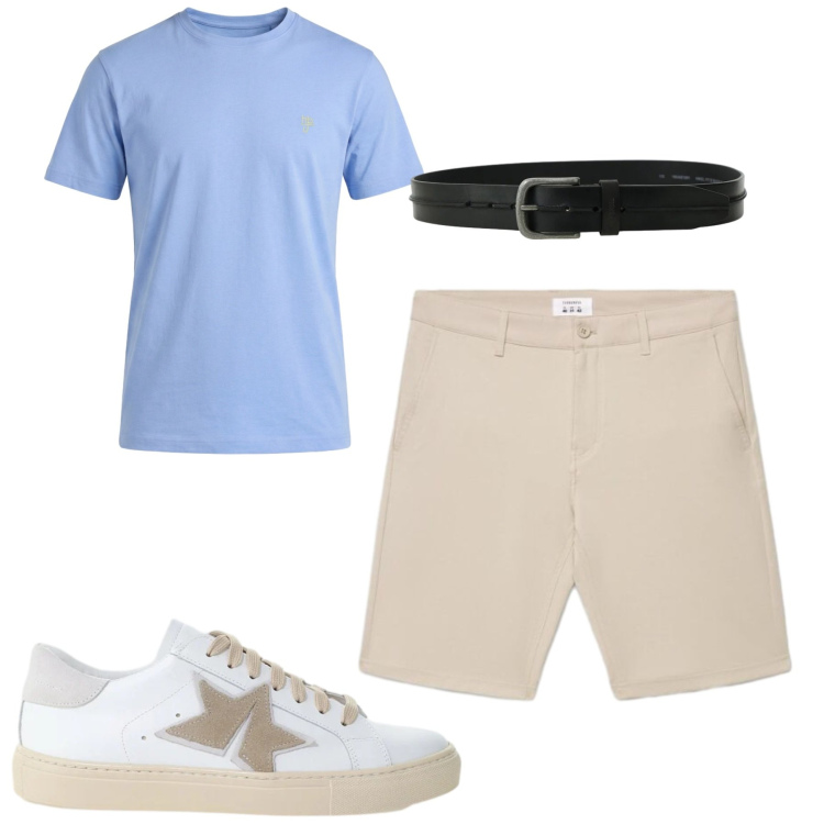 Outfit uomo - Giugno. Stile Casual per Tutti i giorni. Abbinamento con t-shirt, shorts, cinture, sneakers.