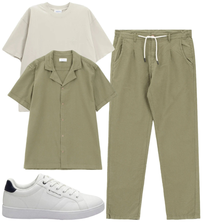 Outfit uomo - City. Stile Casual per Tutti i giorni. Abbinamento con sneakers, pantaloni, camicie a manica corta, t-shirt.