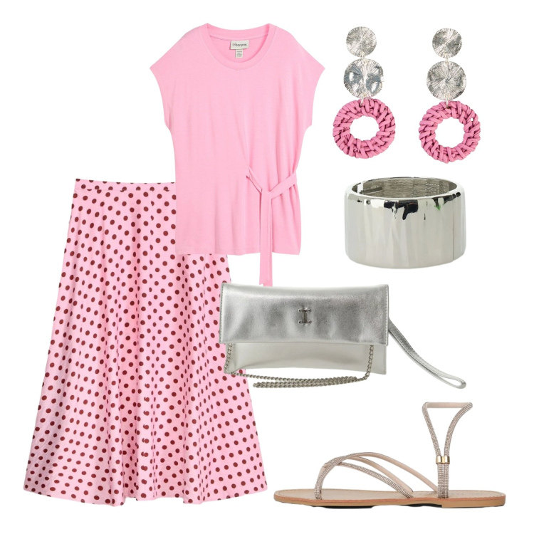 Outfit donna - Le prime serate estive. Stile Chic per Serata fuori. Abbinamento con bluse, gonne longuette, orecchini, sandali, borse a tracolla, braccialetti.