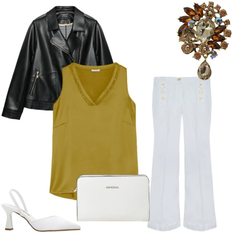 Outfit donna - Casual Chic. Stile Casual chic per Tutti i giorni. Abbinamento con décolleté, borse a tracolla, top, jeans, blazer, cappotti.