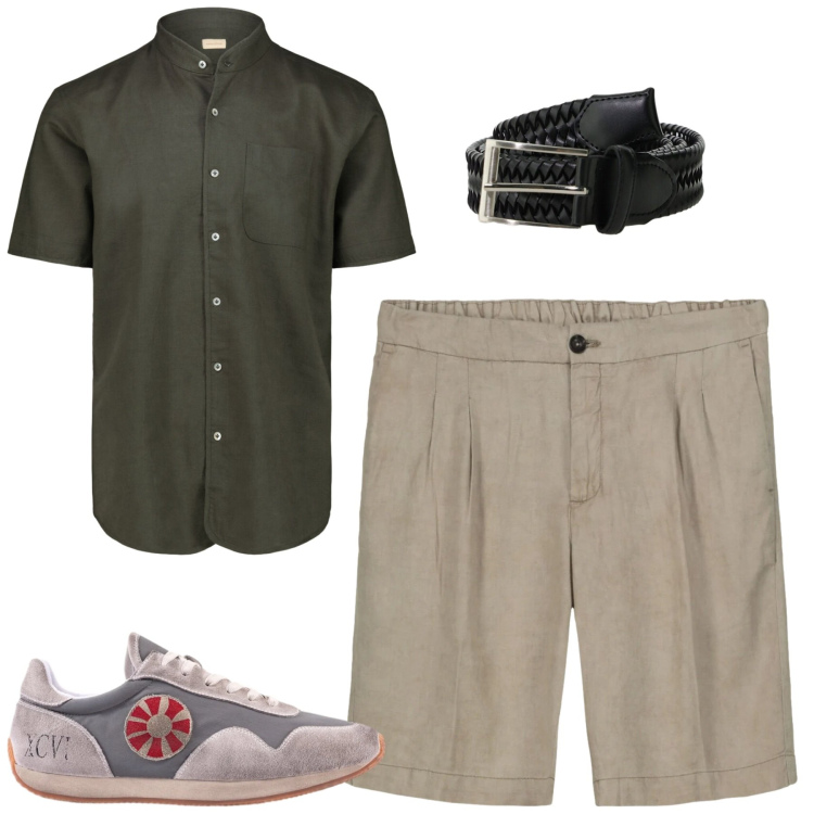 Outfit uomo - City. Stile Casual per Tutti i giorni. Abbinamento con sneakers, bermuda, camicie a manica corta, cinture.