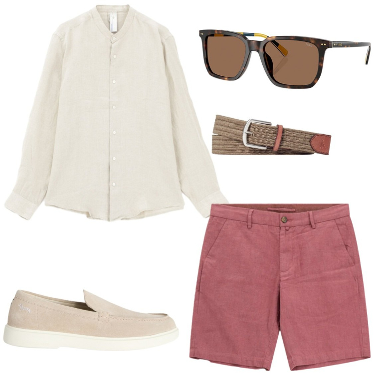 Outfit uomo - Portalo in vacanza. Stile Trendy per Serata speciale. Abbinamento con scarpe stringate, cinture, occhiali da sole, camicie, bermuda.