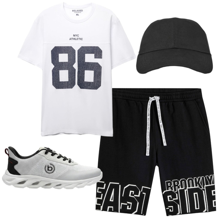 Outfit uomo - Total look #2419866. Stile Casual per Tutti i giorni. Abbinamento con bermuda, sneakers, t-shirt sportive, cappelli con visiera.