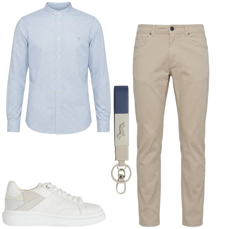 Outfit uomo - Aperitivo. Stile Casual per Serata speciale. Abbinamento con sneakers, portachiavi, pantaloni, camicie.