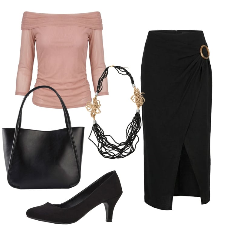 Outfit donna - Total look #2419939. Stile Basic per Serata fuori. Abbinamento con décolleté, shopping bag, collane, gonne longuette, top.