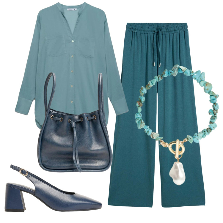 Outfit donna - Total look #2419954. Stile Bon Ton per Ufficio. Abbinamento con décolleté, pantaloni, camicie, braccialetti, borse a secchiello.