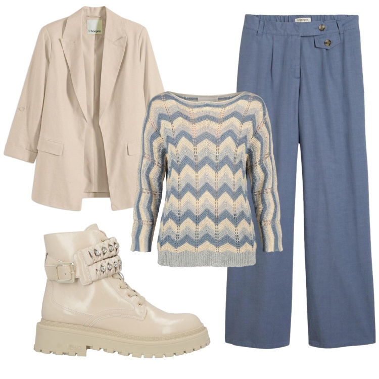 Outfit donna - Total look #2419988. Stile Basic per Tutti i giorni. Abbinamento con anfibi, blazer, pantaloni, maglieria.
