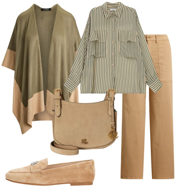 Outfit donna - Total look #2419992. Stile Basic per Ufficio. Abbinamento con mocassini, pantaloni, cappe, borse a tracolla, camicie.