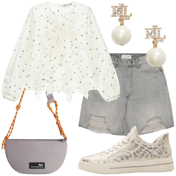 Outfit donna - Total look #2420005. Stile Urban per Tutti i giorni. Abbinamento con sneakers, shorts, borse a tracolla, bluse, orecchini.