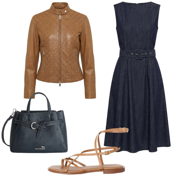 Outfit donna - Casual chic. Stile Casual chic per Tutti i giorni. Abbinamento con borse a mano, vestiti, giacche, sandali in pelle.