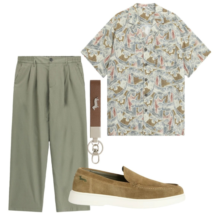 Outfit uomo - Usciamo?. Stile Trendy per Serata speciale. Abbinamento con portachiavi, scarpe stringate, camicie a manica corta, pantaloni.