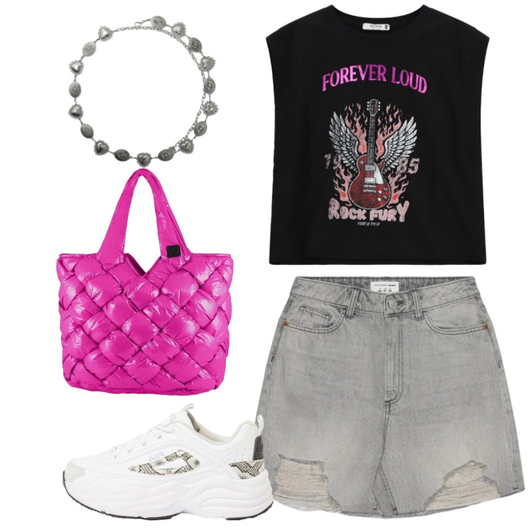 Outfit donna - Bermuda. Stile Casual per Tutti i giorni. Abbinamento con sneakers, shorts, cinture, top, borse tote.