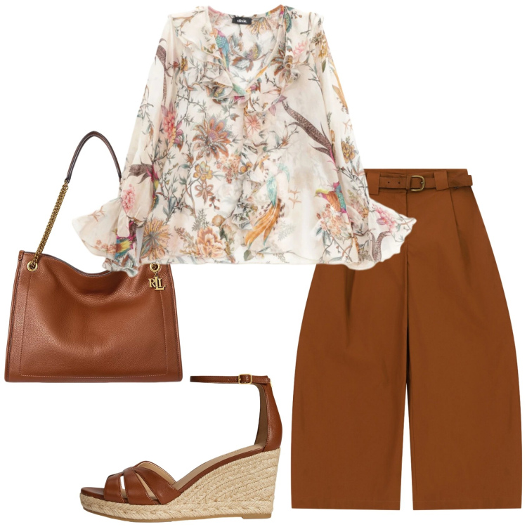 Outfit donna - Total look #2420046. Stile Trendy per Ufficio. Abbinamento con zeppe, borse tote, pantaloni a palazzo, bluse.