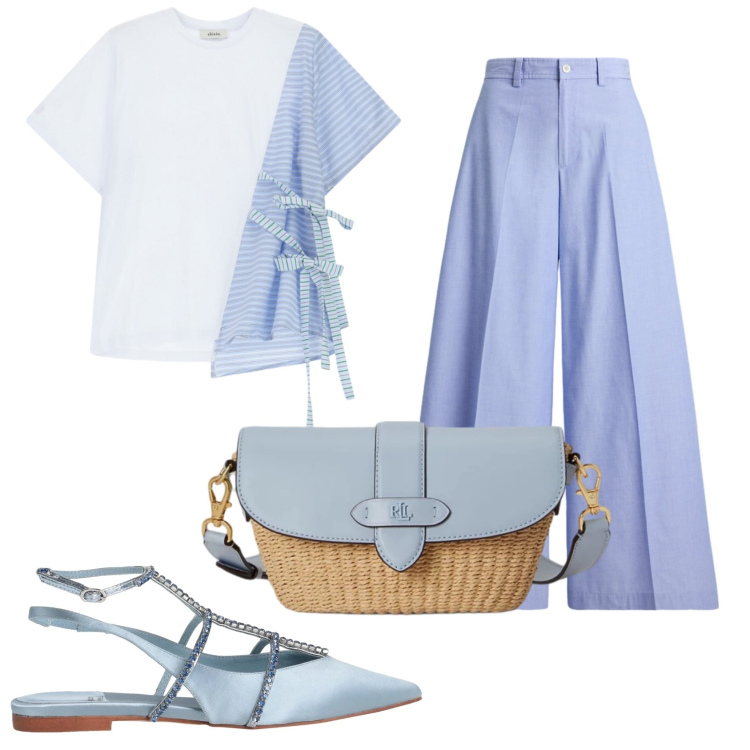 Outfit donna - Total look #2420049. Stile Trendy per Tutti i giorni. Abbinamento con ballerine, borse a spalla, pantaloni, t-shirt.