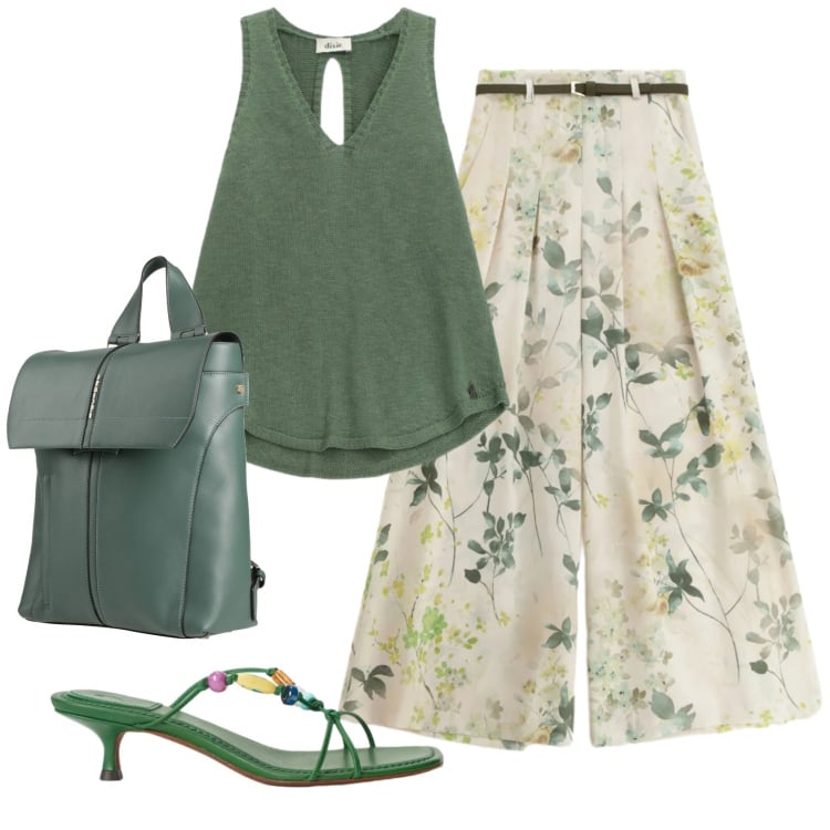 Outfit donna - Total look #2420052. Stile Trendy per Cerimonia. Abbinamento con zaini, pantaloni a palazzo, sandali gioiello, top.