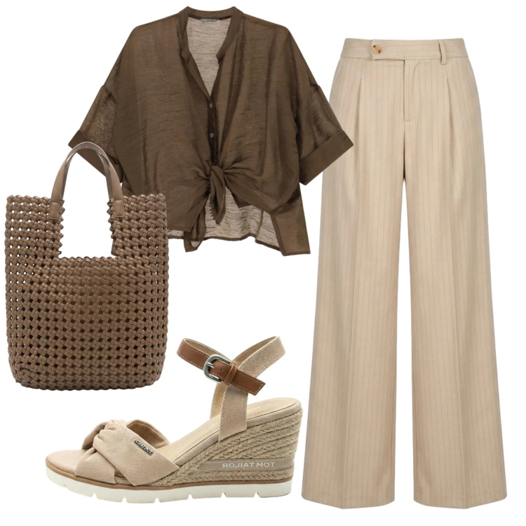 Outfit donna - Total look #2420055. Stile Basic per Ufficio. Abbinamento con sandali col tacco, camicie, pantaloni a palazzo, borse tote.