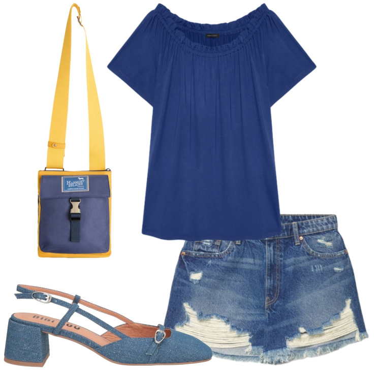 Outfit donna - Total look #2420061. Stile Casual per Tutti i giorni. Abbinamento con décolleté, shorts, borse a tracolla, t-shirt.