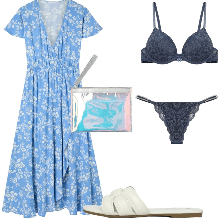 Outfit donna - Da giorno a sera. Stile Chic per Tutti i giorni. Abbinamento con vestiti lunghi, reggiseni push-up, perizomi, pochette, ciabatte.