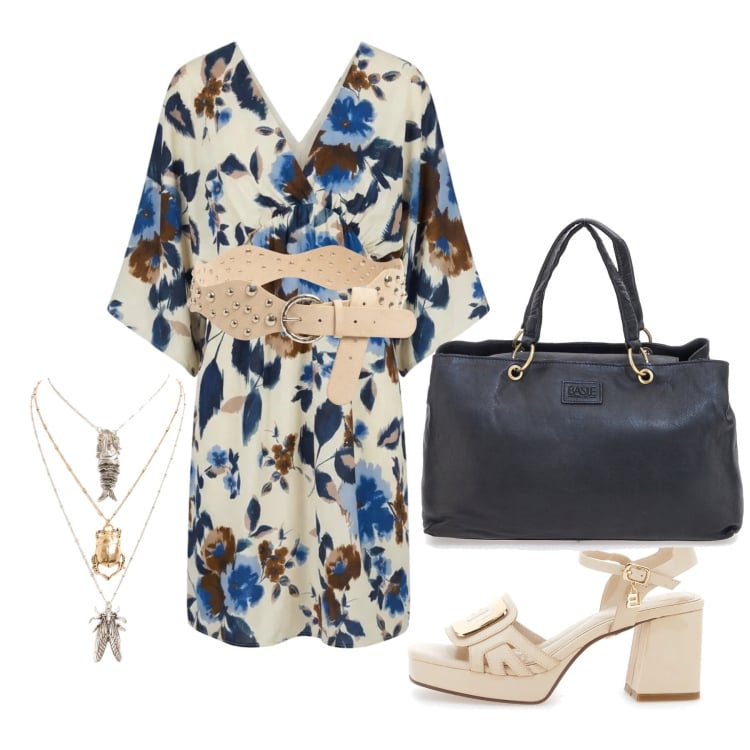 Outfit donna - Giugno. Stile Trendy per Tutti i giorni. Abbinamento con vestiti corti, ciondoli, cinture, sandali col tacco, borse a mano.